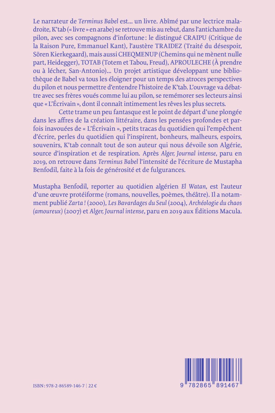 Rencontre à Paris avec Mustapha Benfodil pour "Terminus Babel", mercredi 4 octobre 2023, 19h Éditions Macula