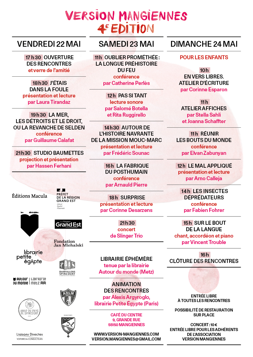 Rencontres Version Mangiennes, 4e édition, 22-24 mai 2026, Café du Centre, 9 Grande rue, 55150 Mangiennes Éditions Macula