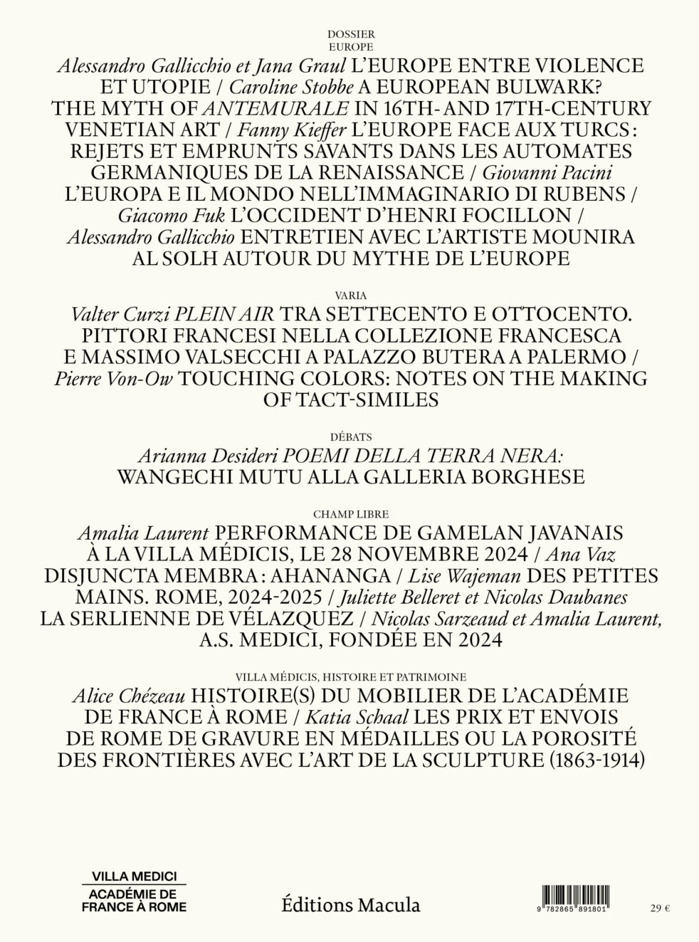 Studiolo, n° 21 – Dossier « Europe », dirigé par Alessandro Gallicchio et Jana Graul Éditions Macula